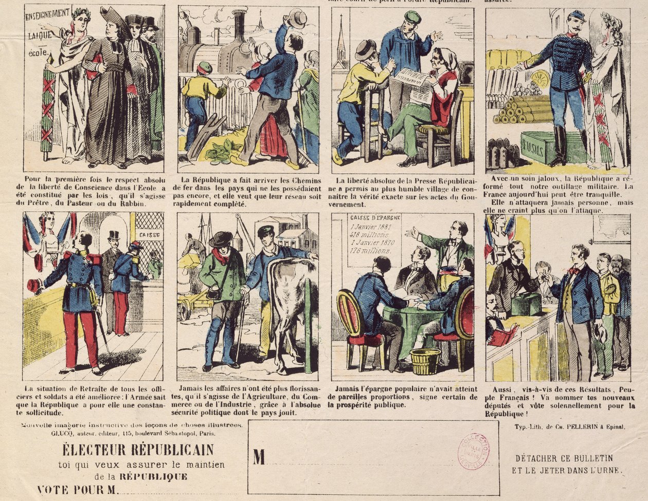 Republikaanipropaganda kolmannen tasavallan perustamisen tukena, n. 1881 (katso myös 162979 ja 177256) tekijältä French School