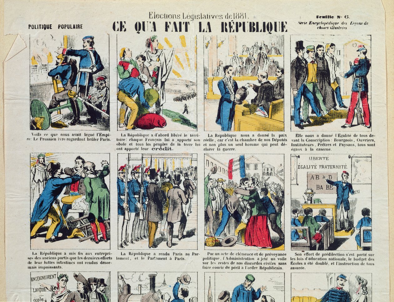 Republikaanipropaganda kolmannen tasavallan perustamisen tukena, noin 1881 (katso myös 162980 ja 177256) tekijältä French School