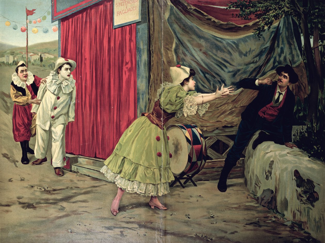 Kohtaus Ruggiero Leoncavallon (1857-1919) oopperasta "Pagliacci" tekijältä French School