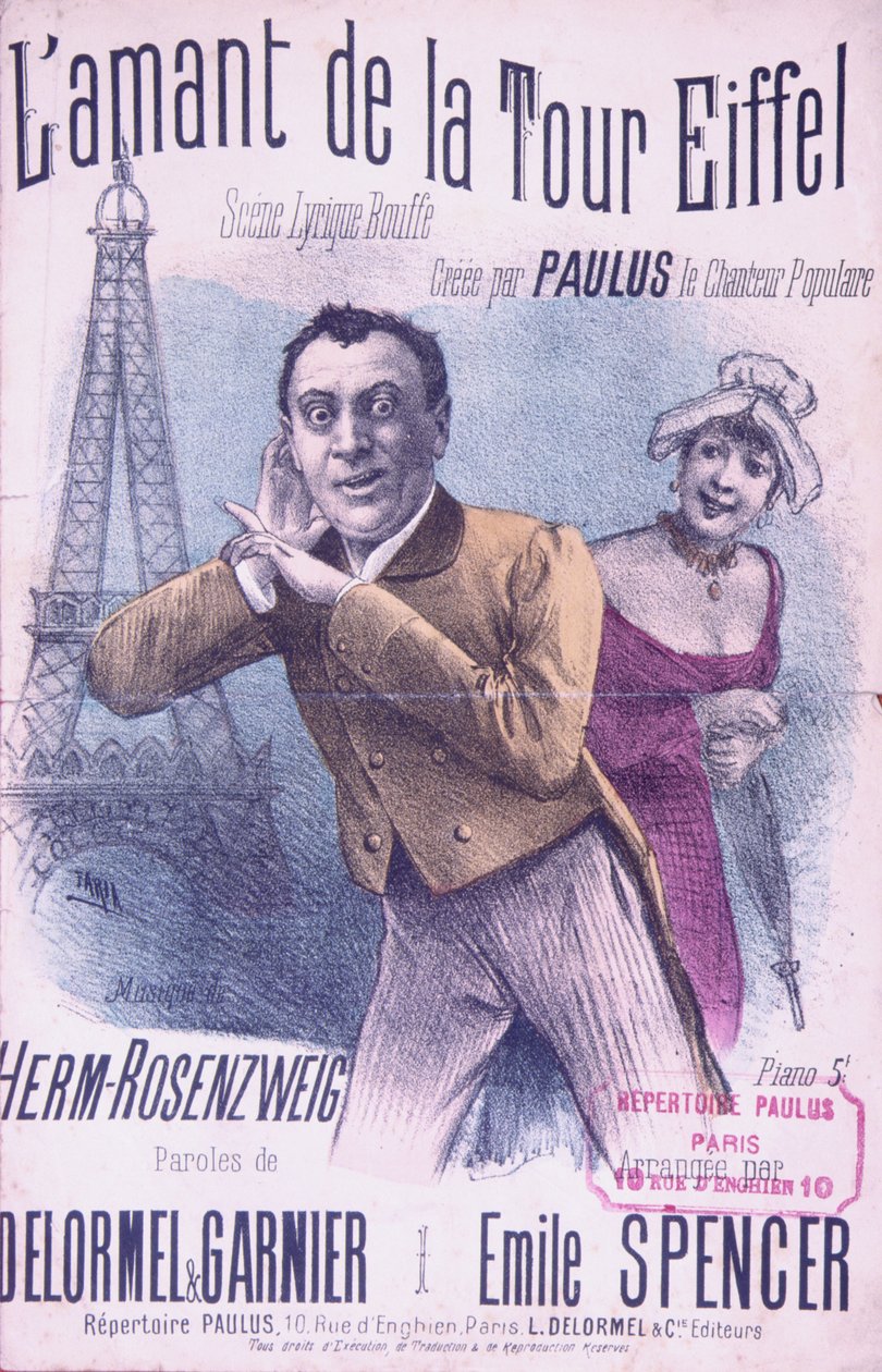 Nuotit kappaleeseen LAmant de la Tour Eiffel, laulaa Paulus (1845-1908), musiikki Herm-Rosenzweig, teksti Delormel ja Garnier, n. 1889 tekijältä French School