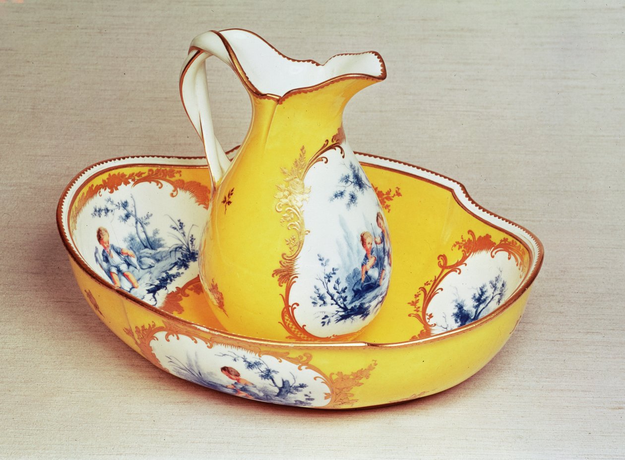 Sevres (vesikannu) Broc Roussel -astia ja allas (posliini) tekijältä French School