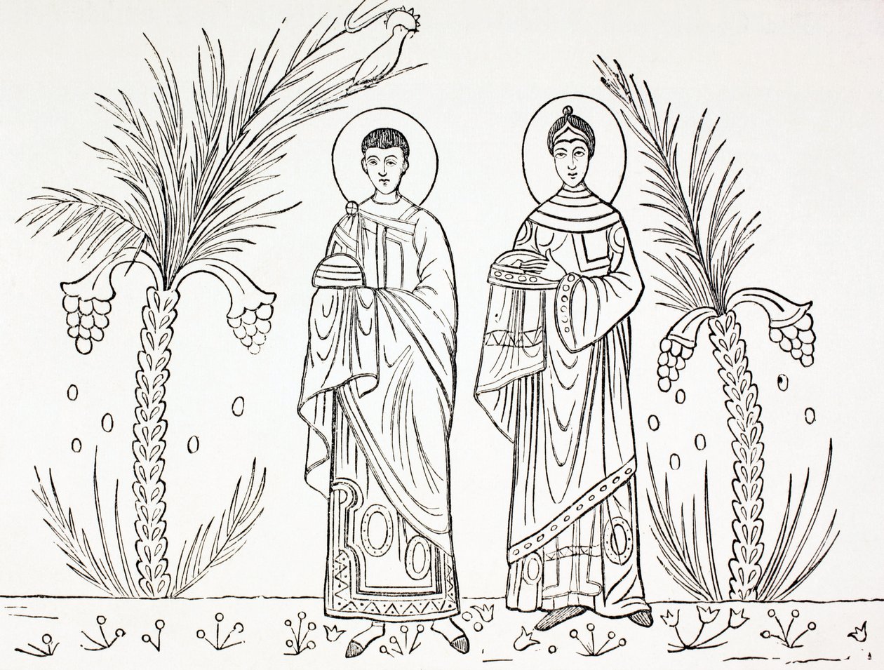 St. Cecilia ja hänen miehensä Valerian, Paul Lacroixin teoksesta Military and Religious Life in the Middle Ages, Lontoo n. 1880 tekijältä French School