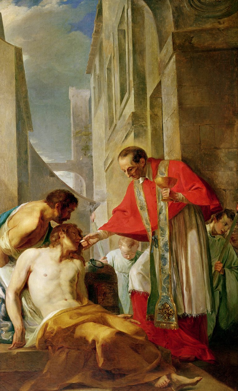 St. Charles Borromeo (1538-84) jakamassa sakramentin ruton uhrille Milanossa vuonna 1576 tekijältä French School