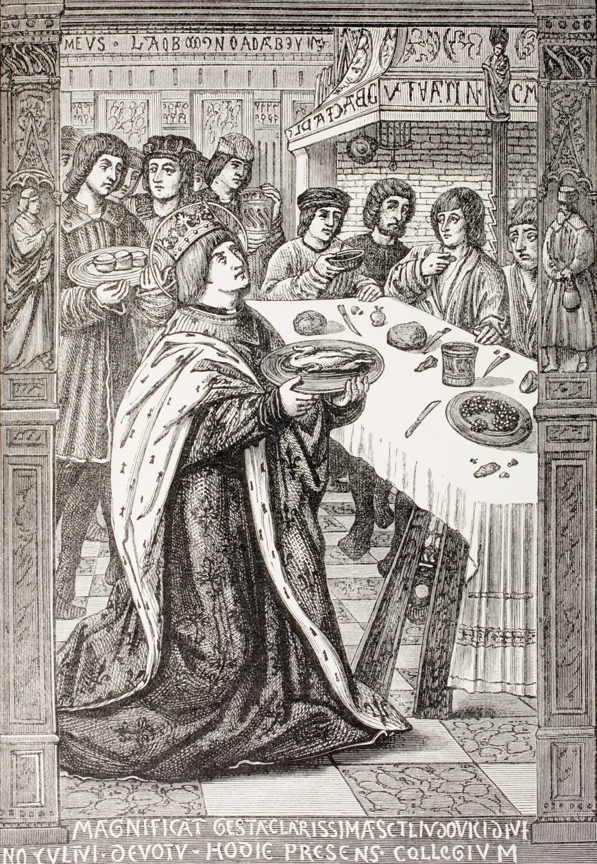 St. Louis, tarjoilemassa aterian köyhille, Paul Lacroixin teoksesta Military and Religious Life in the Middle Ages, julkaistu Lontoossa n. 1880 tekijältä French School