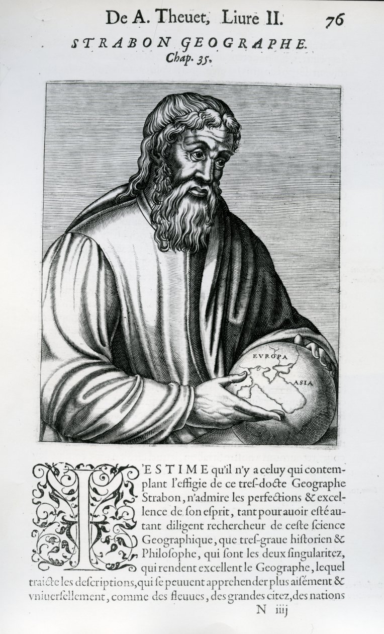 Strabo, kuvitus Andre Thevetin teoksesta "Kuulevien miesten todellista elämää ja elämää", 1584 tekijältä French School