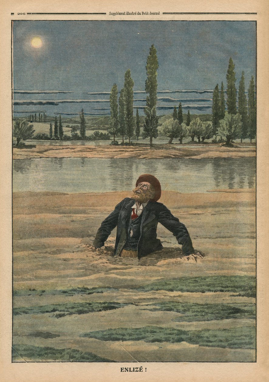 Jumissa juoksevaan hiekkaan, kuva Le Petit Journalista, liitekuva, 11. syyskuuta 1910 tekijältä French School