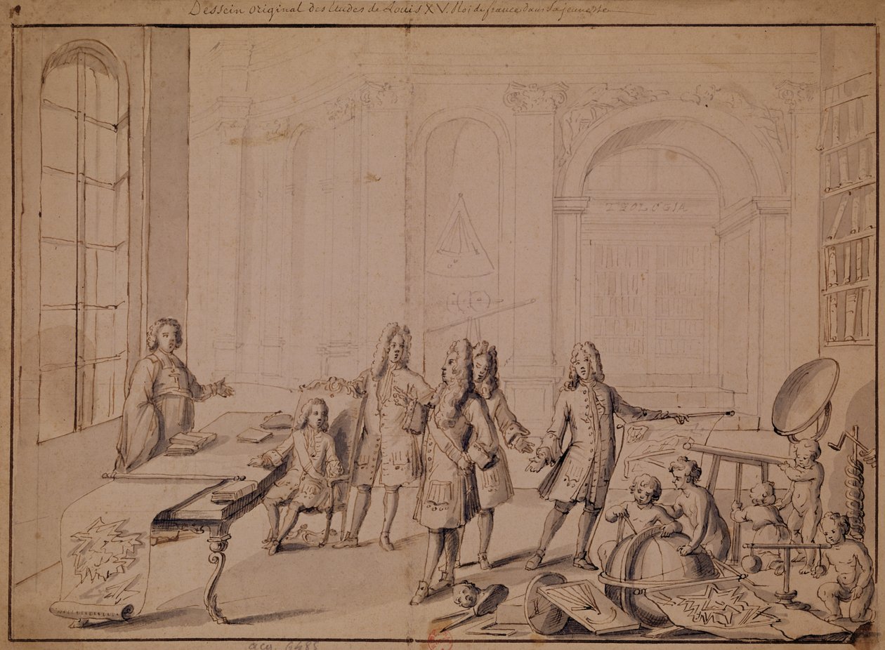 Opiskele nuorelle Ludvig XV:lle (1710-74) annettavaa opetusta varten (kynä ja muste ja pese paperille) (katso myös 162667) tekijältä French School