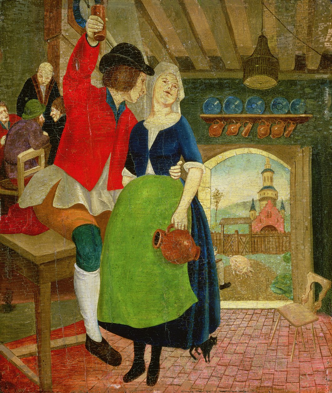 Tavernakohtaus (tempera paneelissa) tekijältä French School