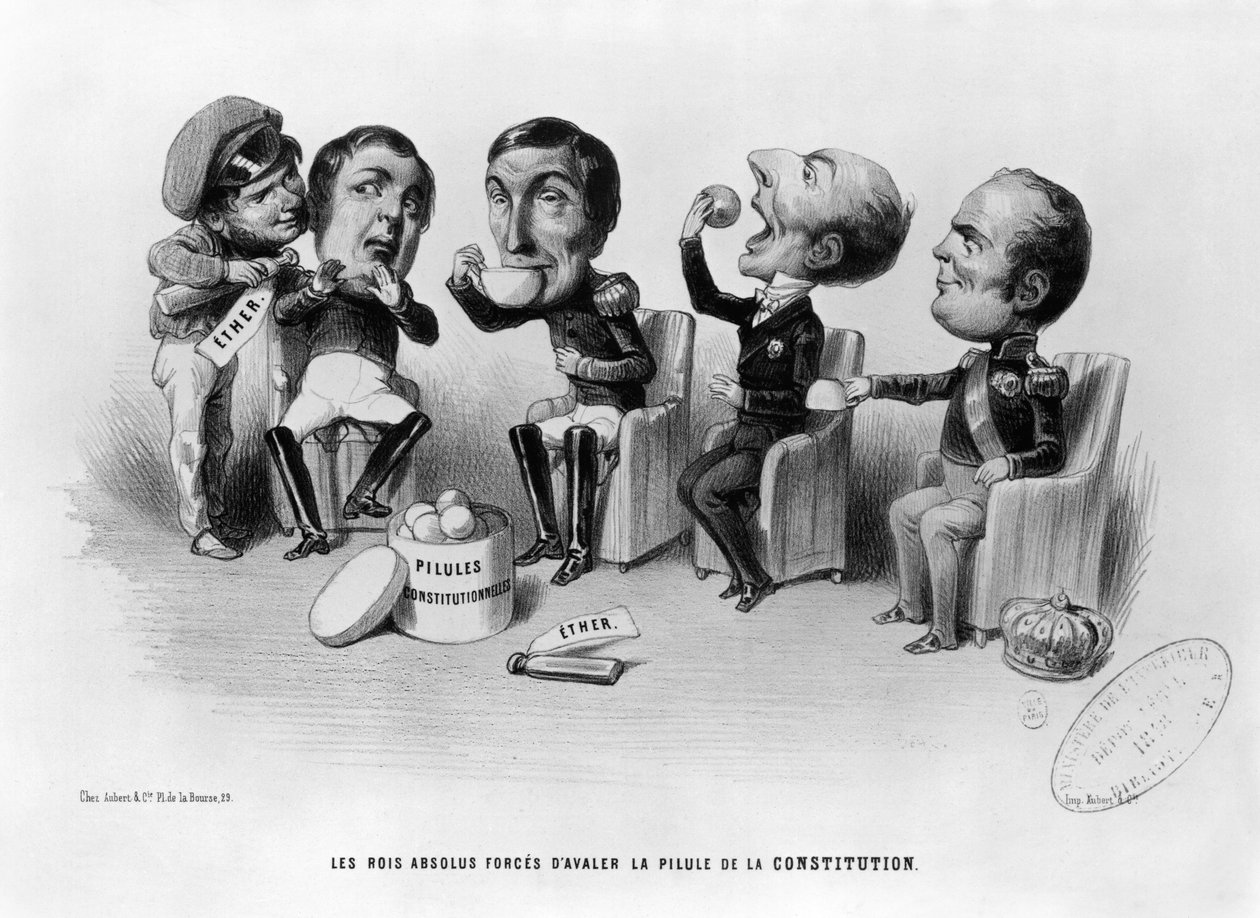 Absoluuttiset kuninkaat, jotka pakotettiin nielemään perustuslain pilleri, 1848 tekijältä French School