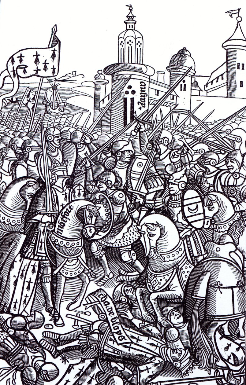 Aurayn taistelu, Alain Bouchardin Chroniques de Bretagnesta, julkaistu 1514 tekijältä French School