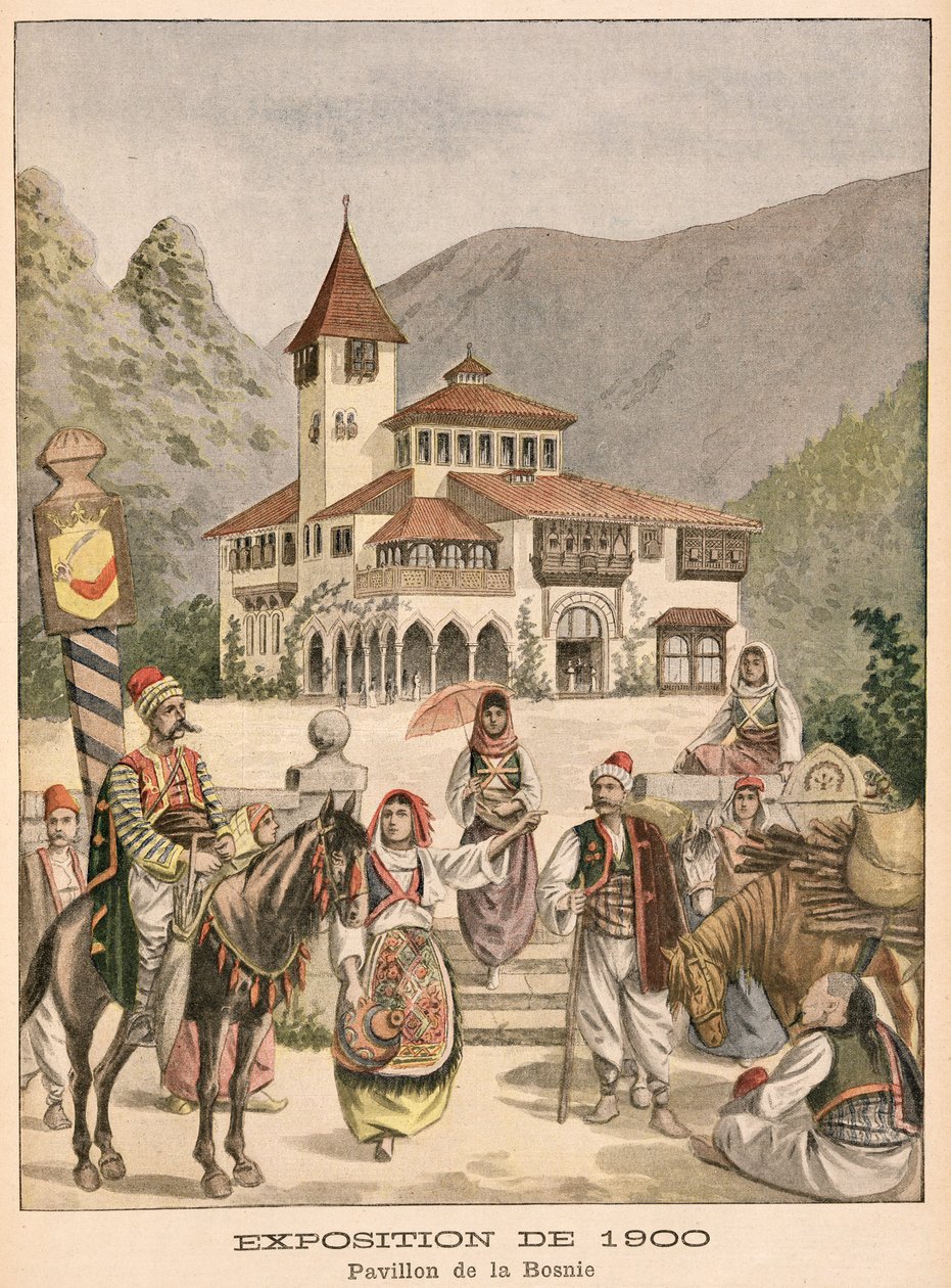 Bosnian paviljonki vuoden 1900 yleisnäyttelyssä Pariisissa, kuvitus "Le Petit Journalista", 27. toukokuuta 1900 tekijältä French School