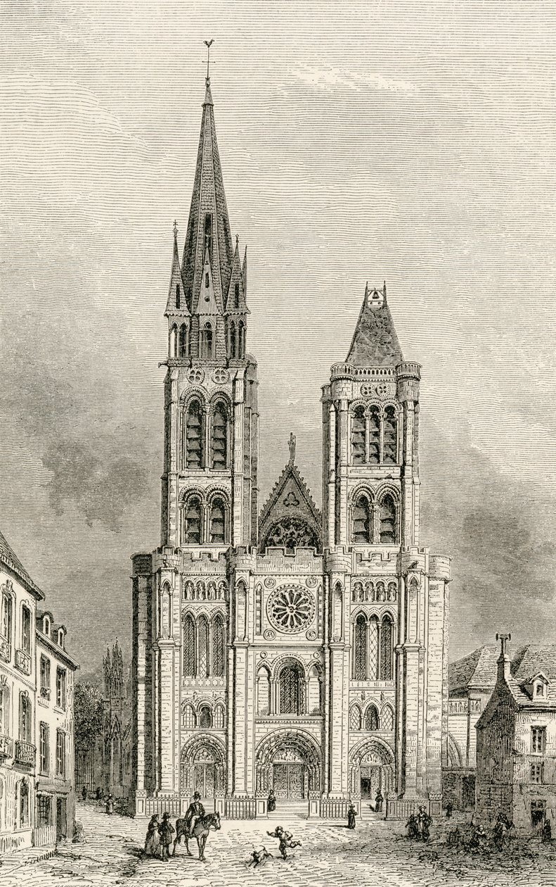 Pyhän Denisin katedraali, jonka pohjoistorni ennen sen purkamista, pastori Samuel G. Greenin "French Pictures" -teoksesta, julkaistu 1878 tekijältä French School