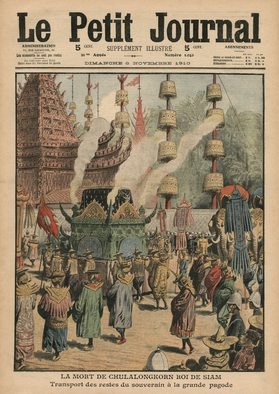 Siamin kuninkaan Chulalongkornin kuolema, kuva Le Petit Journalista, 6. marraskuuta 1910 tekijältä French School