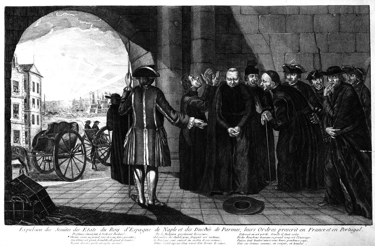 Jesuiittojen karkottaminen Espanjan ja Napolin kuningaskunnista ja Parman herttuakunnasta; heidän tilauksensa kiellettiin Ranskassa ja Portugalissa, noin 1770-luvulla tekijältä French School