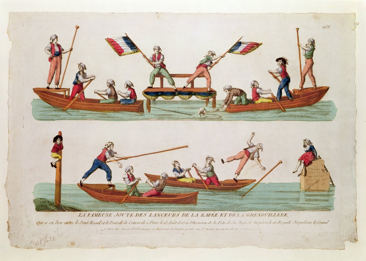 Kuuluisa Turnaus Rapeen ja Grenouilleren Lancerien välillä, joka pidettiin Pont Royalin ja Pont de la Concorden välillä, 15. elokuuta 1807 tekijältä French School