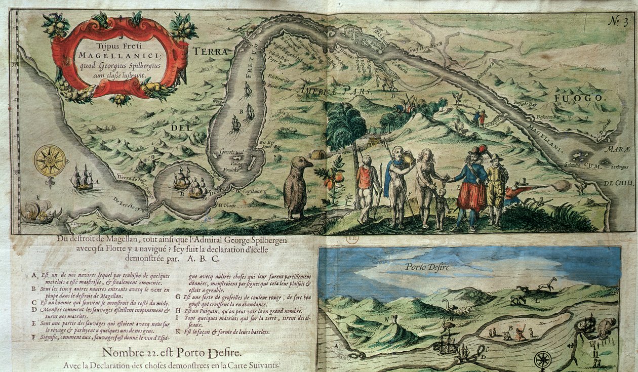 Admiraali Joris van Spilbergenin (n. 1568-1620) laivue ylittää Magellanin salmen tekijältä French School
