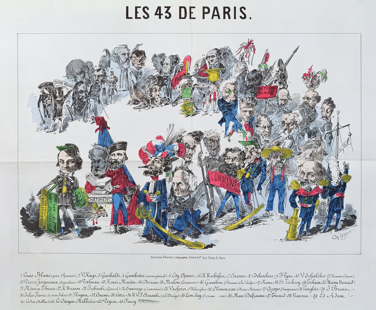 Ranskan neljäkymmentäkolme valittua edustajaa, karikatyyri 8. helmikuuta 1871 pidetyistä vaaleista. tekijältä French School