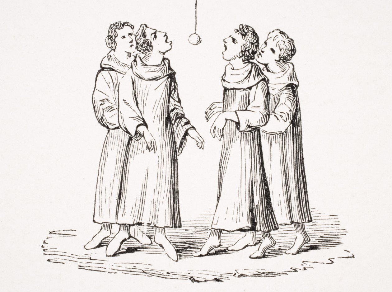 The Game of Bob Apple, tai Swinging Apple, jäljennös 1300-luvun käsikirjoituksesta, Paul Lacroixin (1806-84) teoksesta "Le Moyen Age et La Renaissance", julkaistu 1847 tekijältä French School