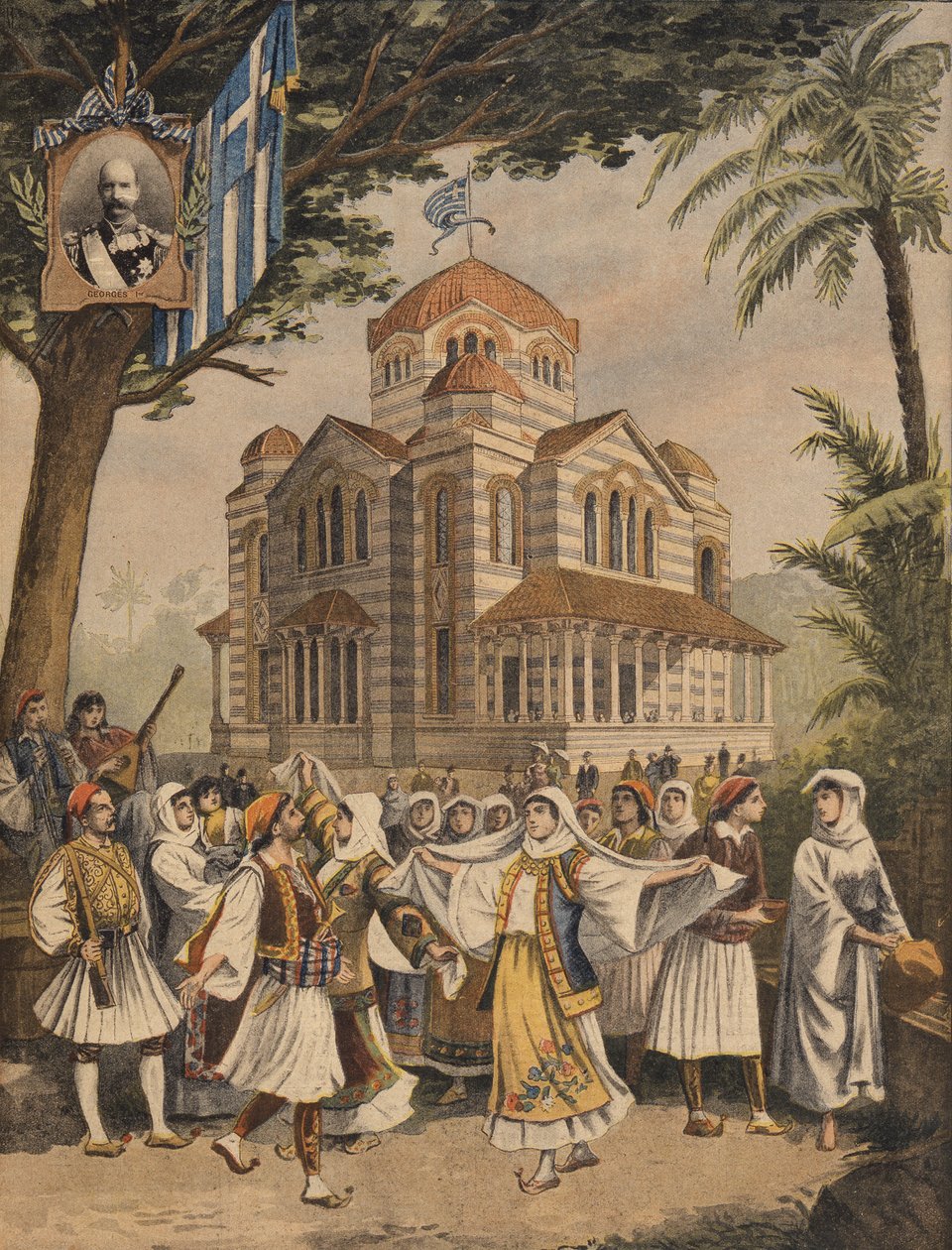 Kreikan paviljonki vuoden 1900 yleisnäyttelyssä Pariisissa, kuva Le Petit Journalista, 6. toukokuuta 1900 tekijältä French School