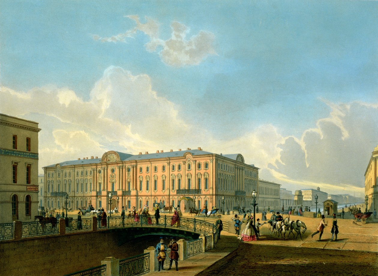 Moyka Pengerry ja Poliisisilta Pietarissa, paina J. Jacottet ja Regamey, julkaisija Lemercier, Pariisi, 1850-luku tekijältä French School