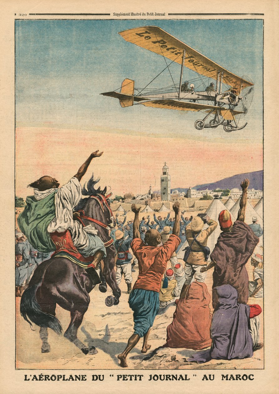 "Petit Journal" -lentokone lentää Marokon yli, kuvitus "Le Petit Journalista", liitekuva, 1. lokakuuta 1911 tekijältä French School