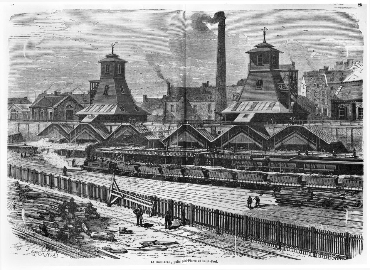 St. Pierren ja St. Paulin kuopat Le Creusotissa, Turganin teoksesta "Les Grandes Usines", n. 1880 tekijältä French School
