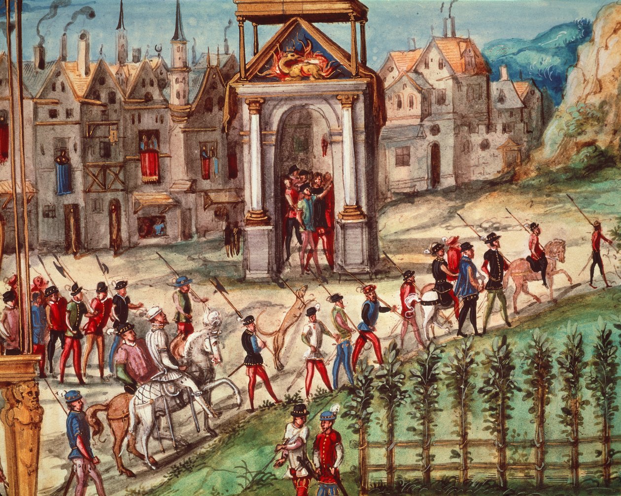 Henri II:n (1519-59) kuninkaallinen pääsyfestivaali Roueniin, 1. lokakuuta 1550 tekijältä French School