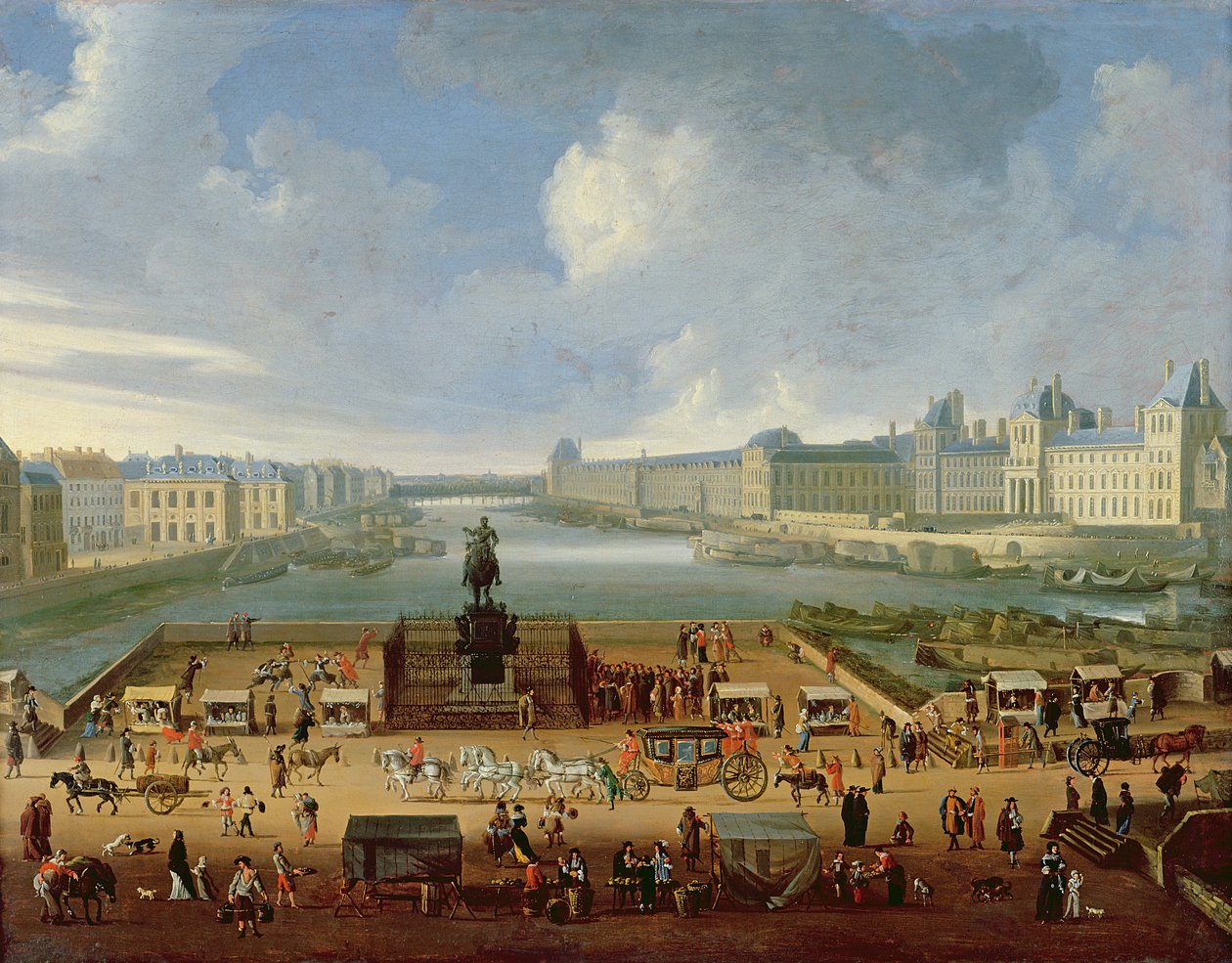 Seine, Louvre ja College of the Four Nations nähtynä Pont Neufista, n. 1665-1670 tekijältä French School