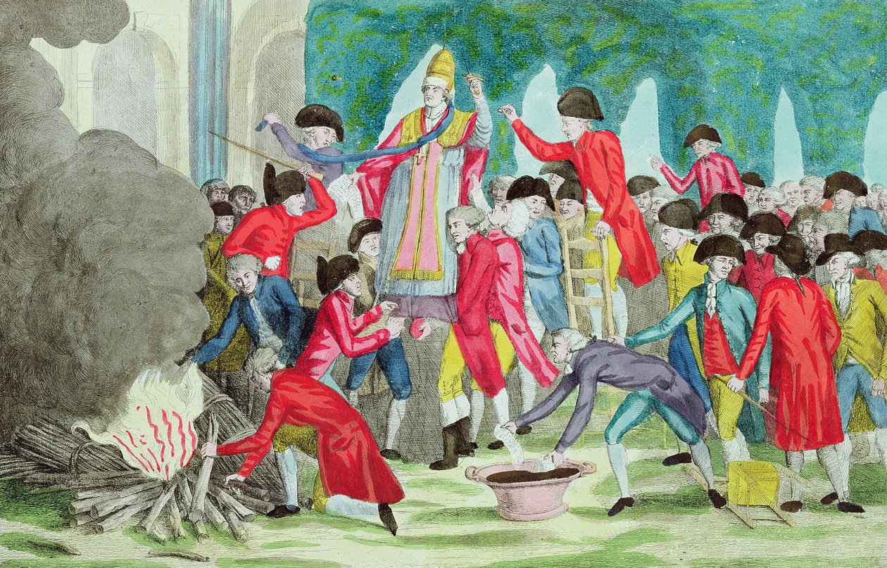 Paavi Pius VI:n hahmon polttaminen Palais Royalen puutarhassa 6. huhtikuuta 1791 tekijältä French School