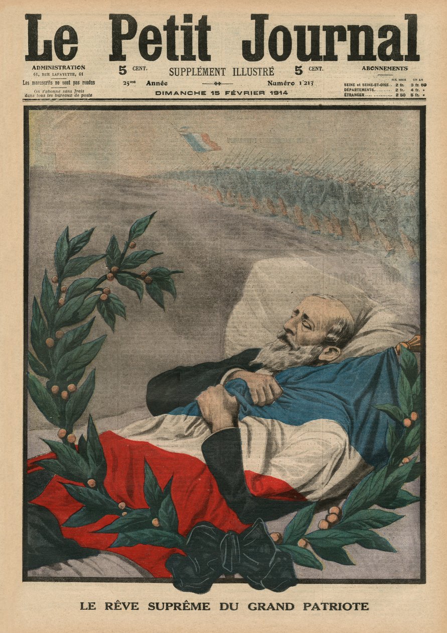 Suuren Patriootin, Paul Derouleden, viimeinen unelma, etukannen kuvitus "Le Petit Journalista", liitekuva, 15. helmikuuta 1914 tekijältä French School