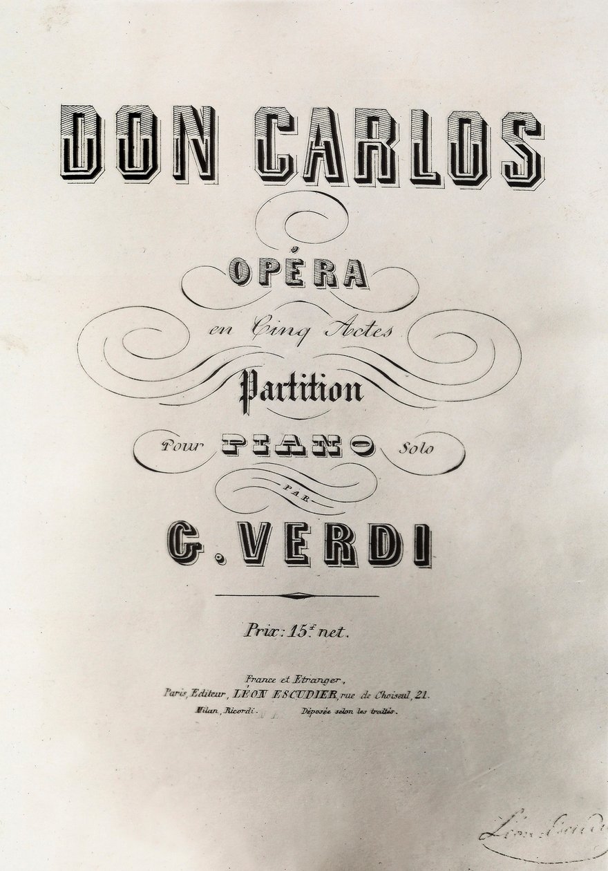 Don Carlosin partituurin nimisivu, 1867 tekijältä French School