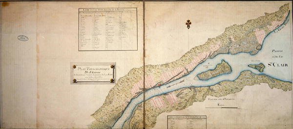 Detroitin topografinen kartta, 1796 (kynä & muste ja wc paperilla) tekijältä French School