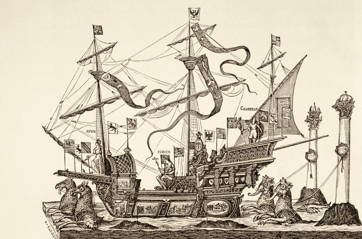 Voitelualus piirretty kärryille Brysselissä vuonna 1558, Paul Lacroix