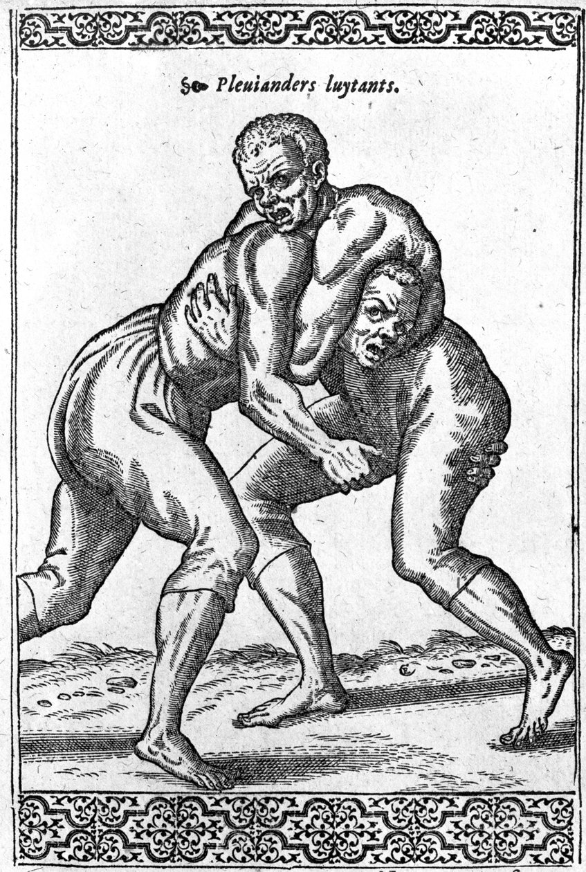 Turkkilaiset painijat, kuvitus Nicolas de Nicolayn teoksesta "Les navigations, peregrinations et voyages, faicts en la Turkie", julkaistu vuonna 1577 tekijältä French School