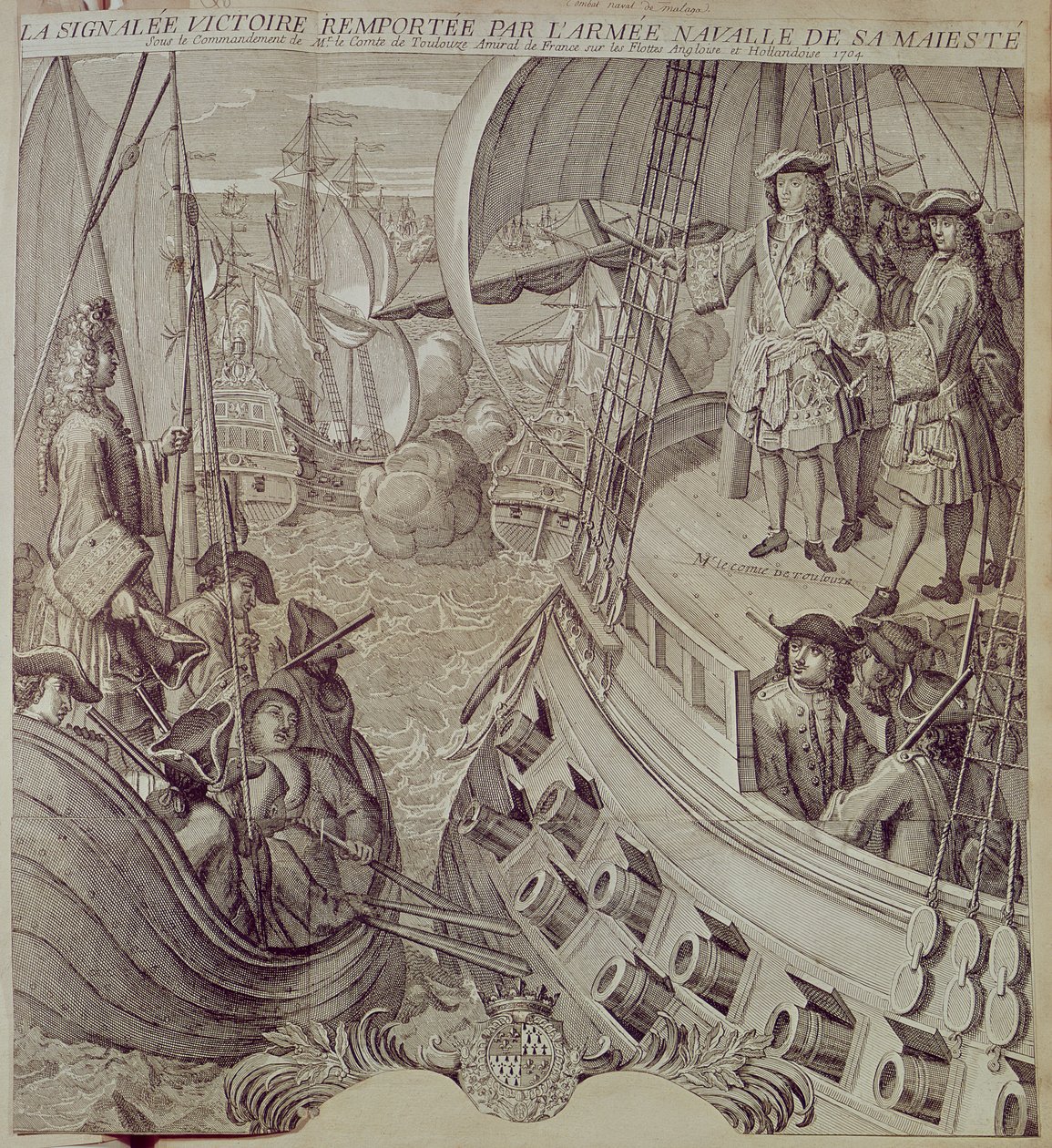Ludvig XIV:n (1638-1715) laivaston voitto Englannin ja Hollannin laivastoa vastaan vuonna 1704 tekijältä French School