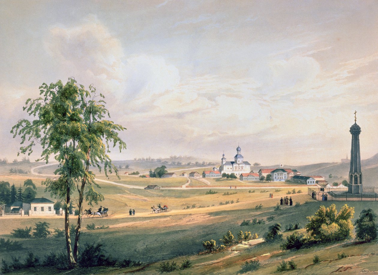 Näkymä Borodinosta, ratkaisevan taistelun sijainnista, paina J. Jacottet, julkaisija Lemercier, Pariisi, 1830-luku tekijältä French School
