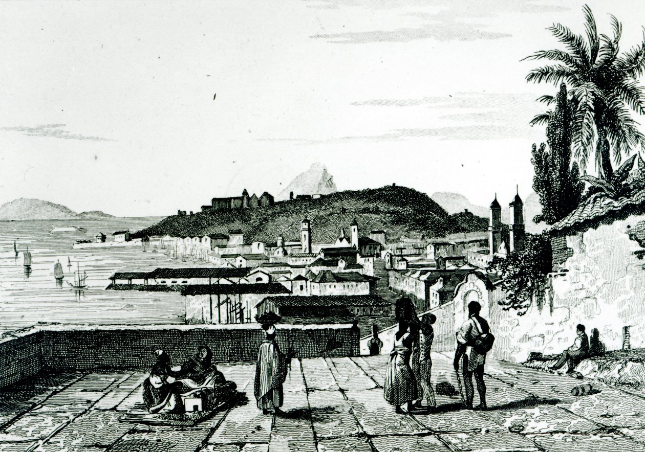 Näkymä Rio de Janeiroon St.Benton kirkosta, piirtänyt Fleury, kaivertanut Aubert, 1838 tekijältä French School