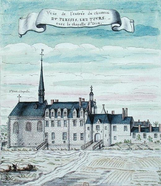 Näkymä Chateau de Plessis-les-Toursille ja St. Jeanin kappelille Tourrainen, 1699 (kynä ja muste ja wc paperilla) (katso myös 173767) tekijältä French School