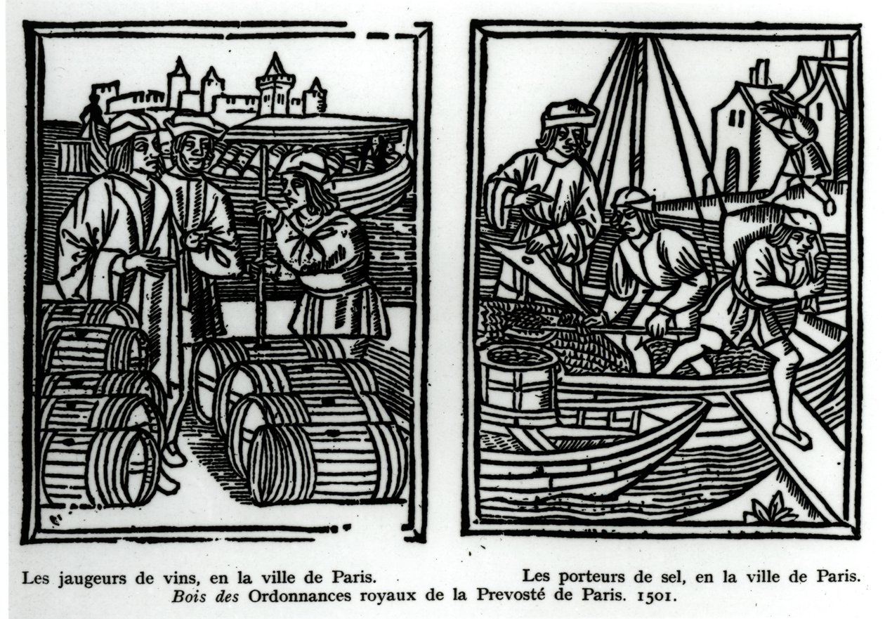 Viinimittarit ja suolakauppiaat, 1501 (ksylografi) tekijältä French School
