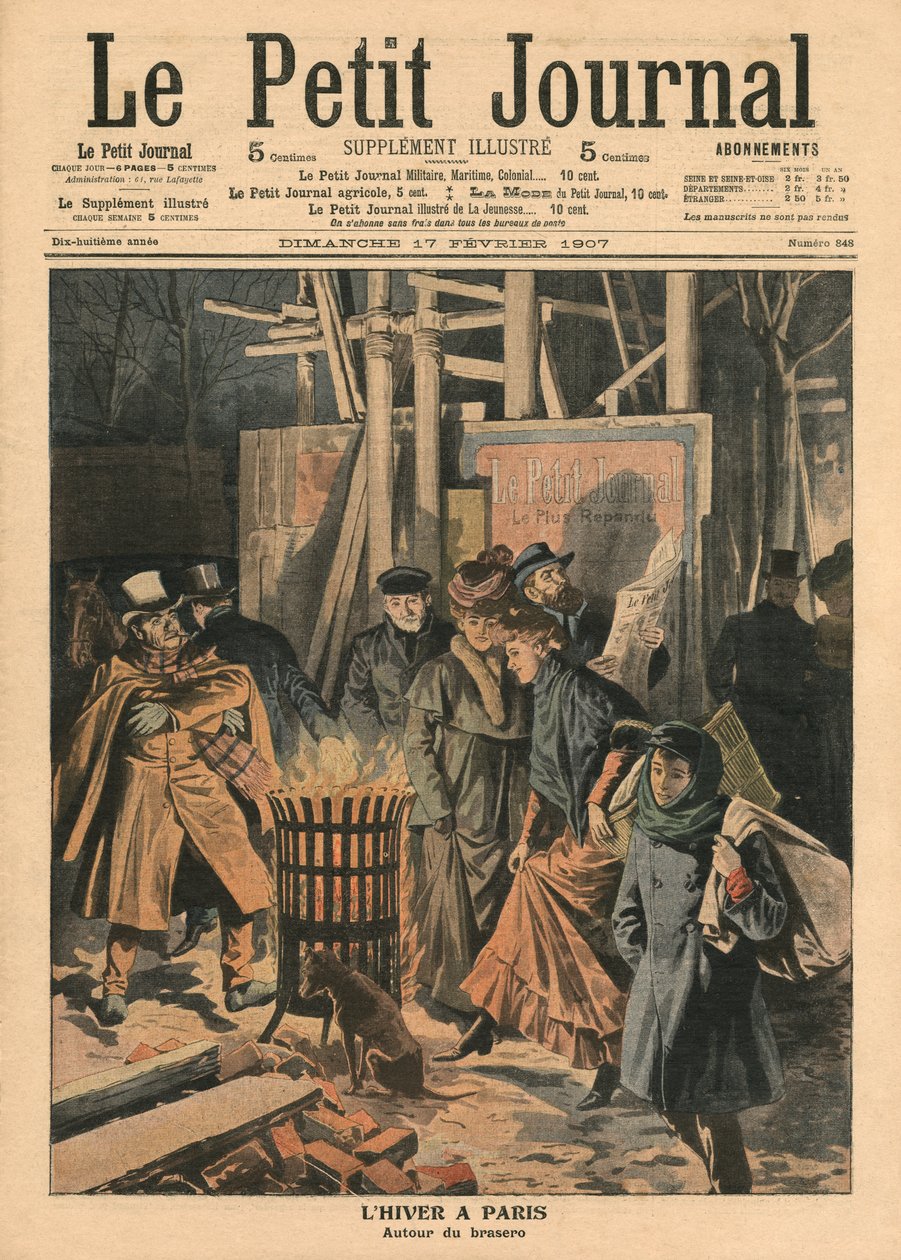 Talvi Pariisissa, paratiisin ympärillä, kuvitus Le Petit Journalista, liitekuva, 17. helmikuuta 1907 (värilitho) tekijältä French School