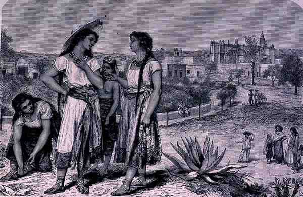Young Girls of Tula, The Ancient Cities of the New World, kirjoittanut Claude-Joseph-Desire Charnay, pubi. 1887 tekijältä French School