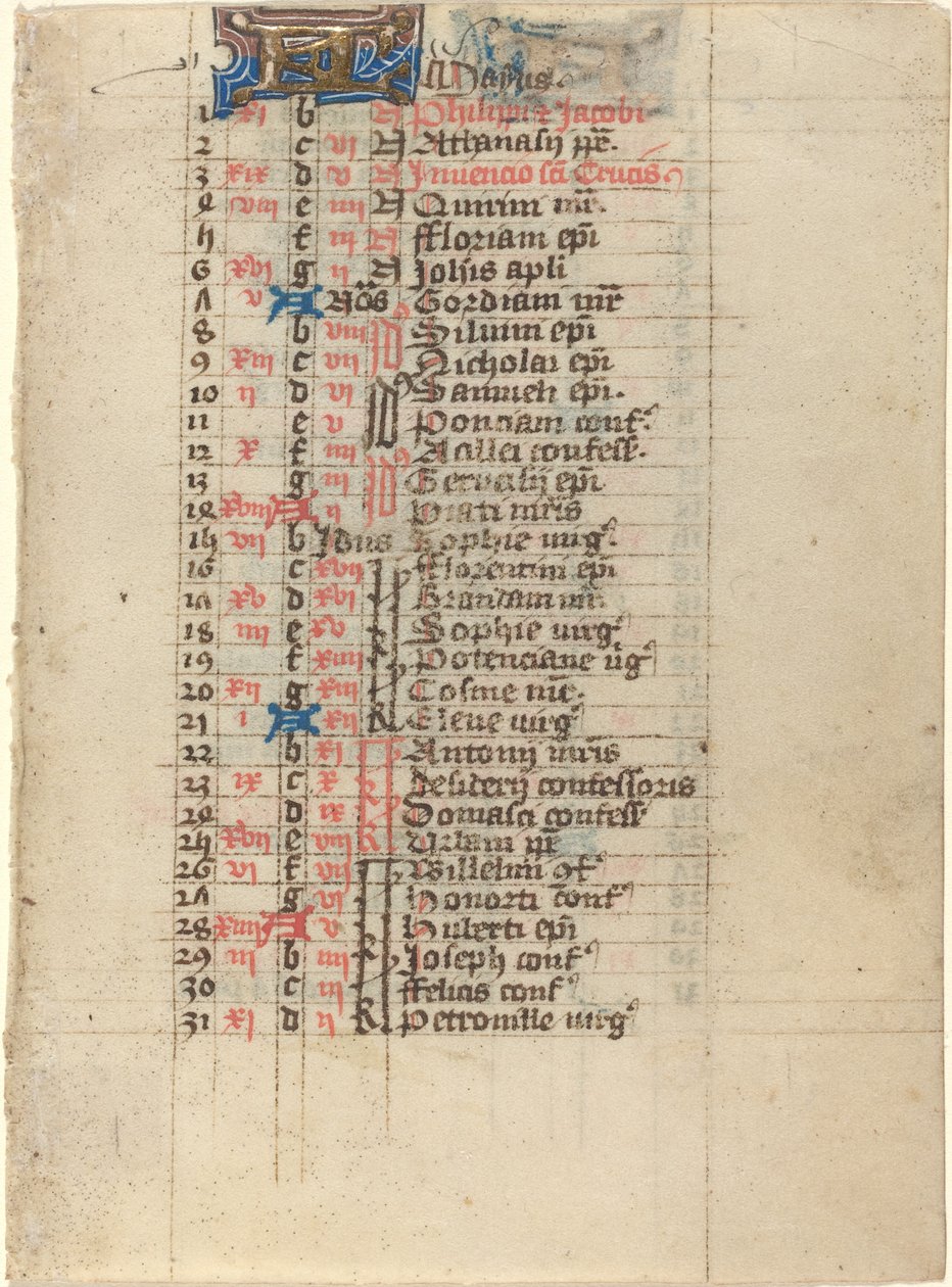 Sivu tuntikirjasta tekijältä French 15th Century