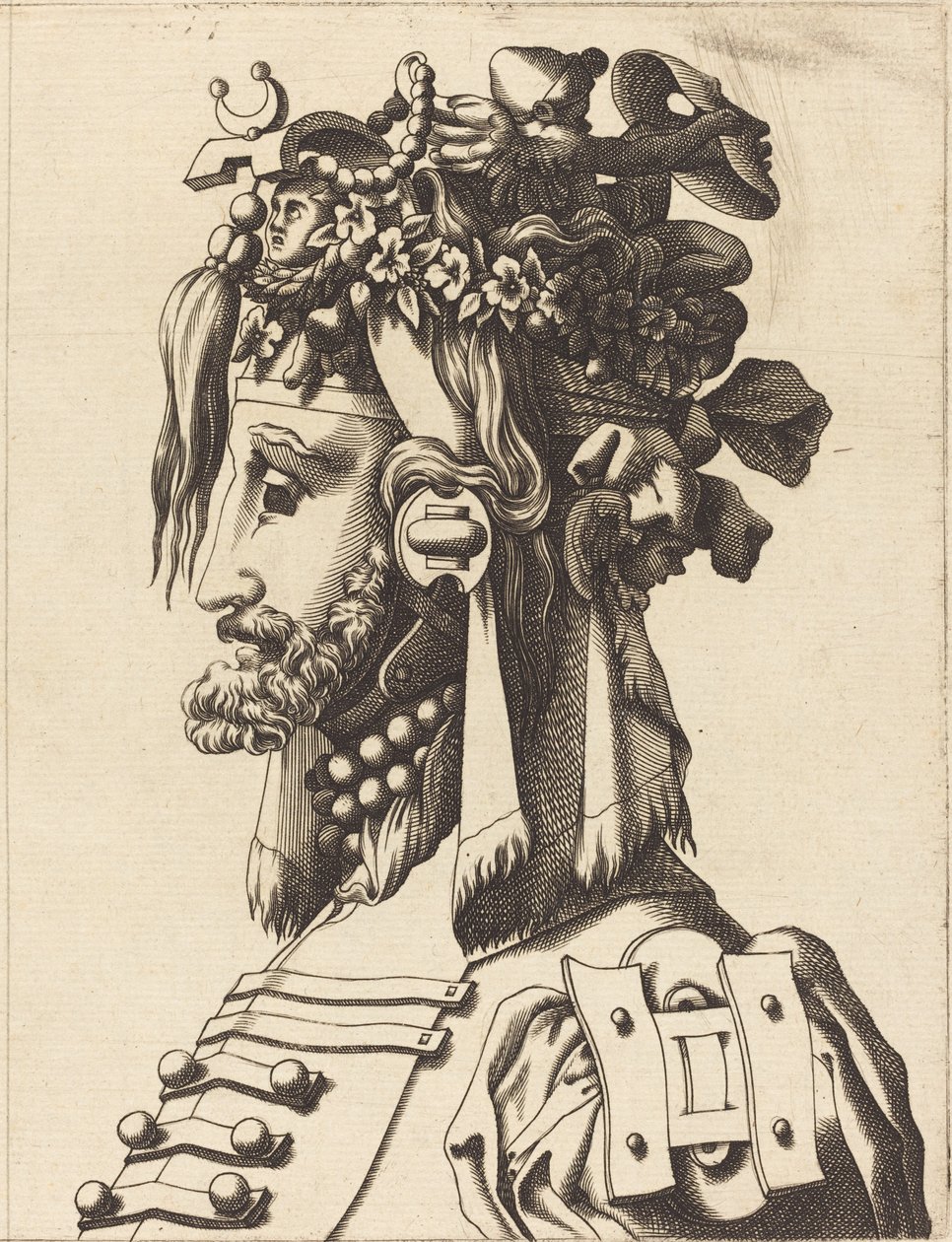 Miehen rintakuva ylellisessä asussa tekijältä French 16th Century after René Boyvin or Pierre Milan