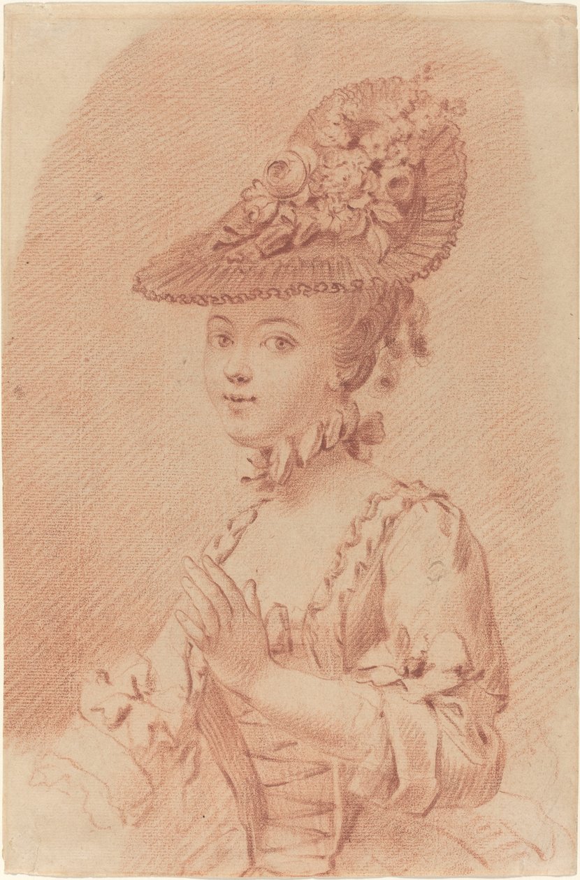 Nuori tyttö, jolla on kukkahattu tekijältä French 18th Century