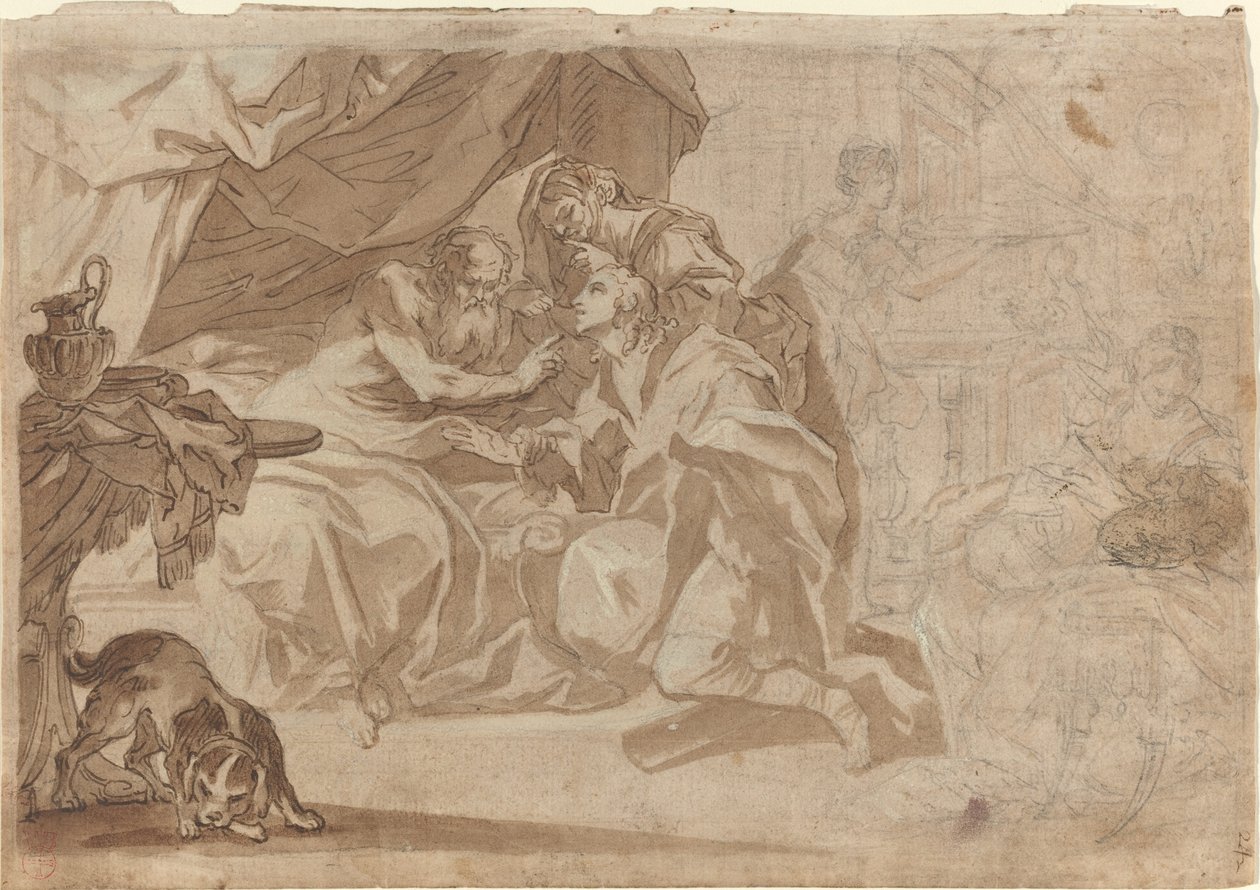Jaakob ja Rebecca ennen Iisakia [recto] tekijältä French 18th Century