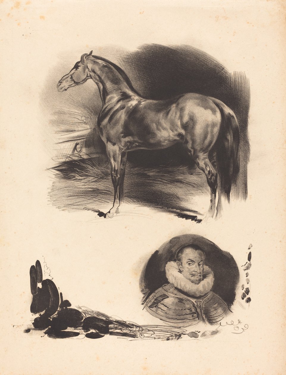 Luonnoksia hevosesta ja aatelismiehestä tekijältä French 19th Century