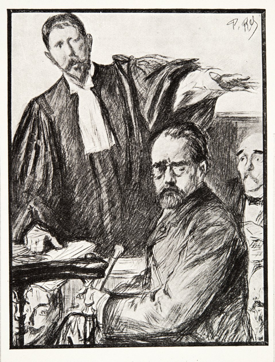 Dreyfus oikeudenkäynnissä, julkaisusta History of the Third Republic, osa. I, Poliittinen historia, pub.1933 (litho) tekijältä French Photographer