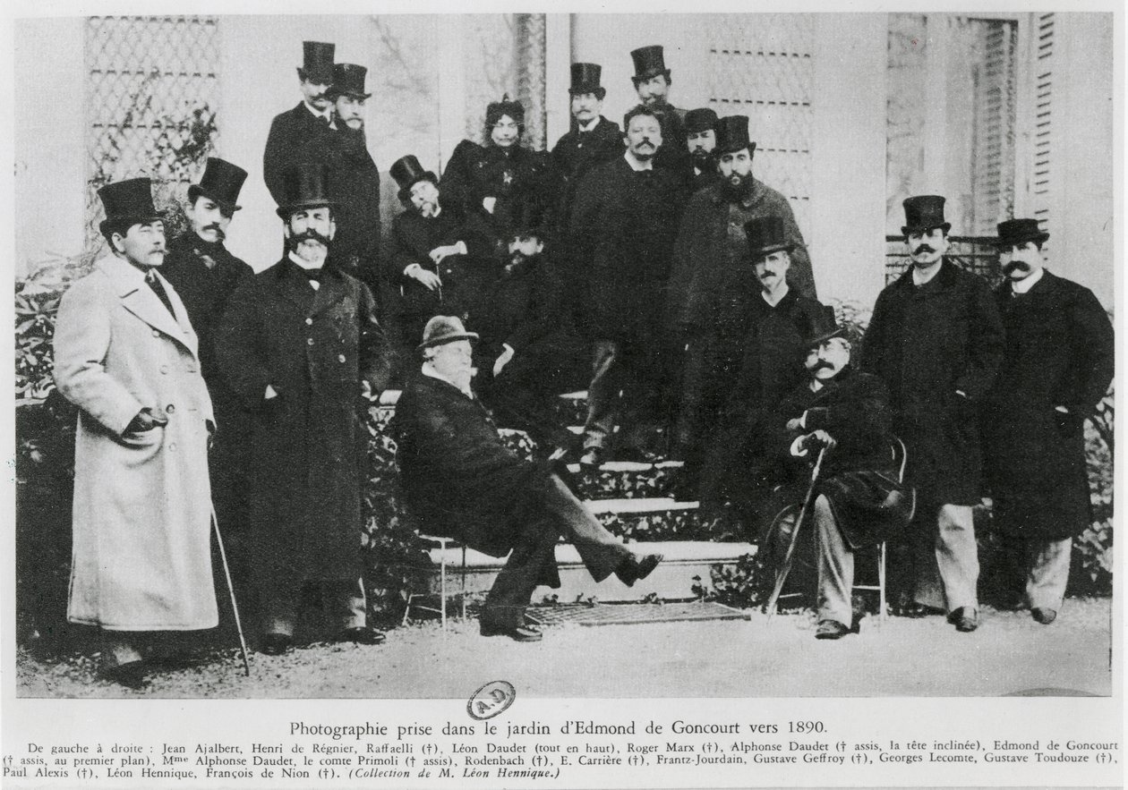 Ryhmä Edmond Huot de Goncourtin puutarhassa, noin 1890. tekijältä French Photographer