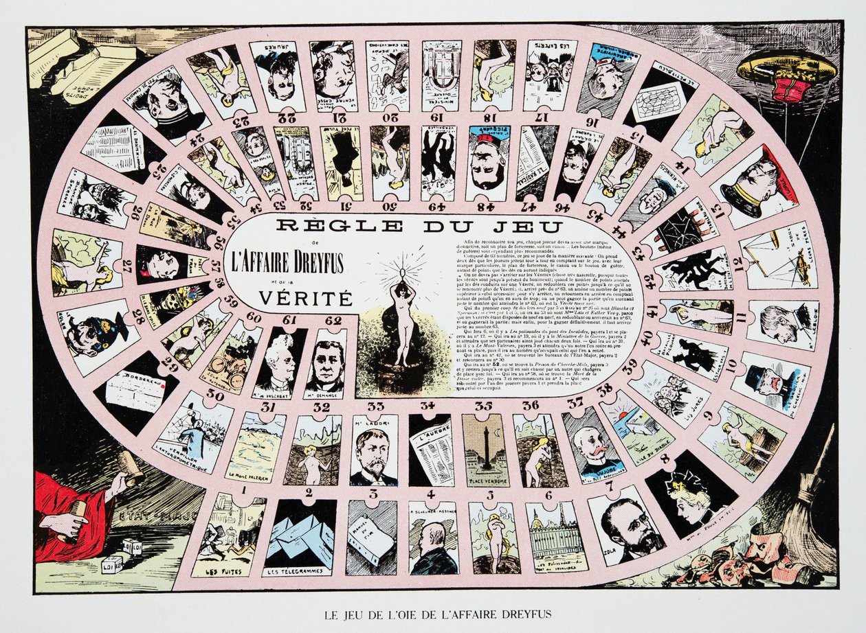 The Game of the Goose in the Dreyfus Affair, julkaisusta History of the Third Republic, Voi. I, Poliittinen historia, pub.1933 (väri litho) tekijältä French Photographer