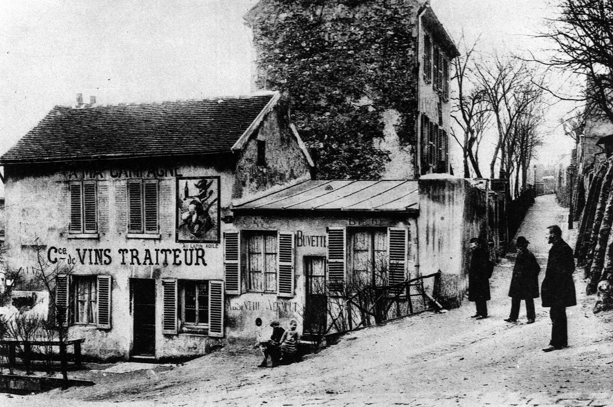 Pariisi: Cabaret des Assassins, Cabaret du Lapin Agile rue des Saules - valokuvaus, 1800-luvun loppu tai 1900-luvun alku tekijältä French Photographer